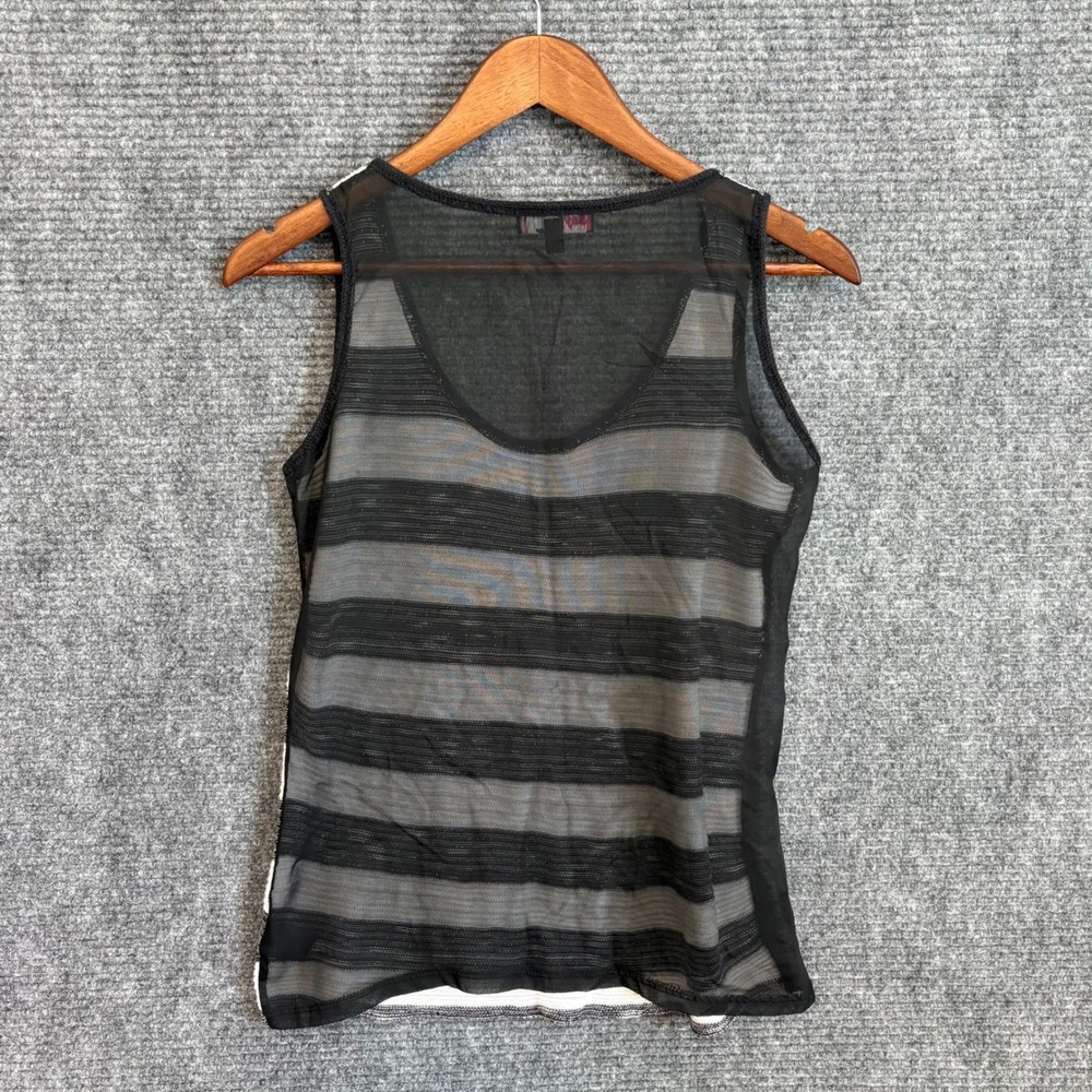 Say What? Womens Striped Knit Tank Top Black White Mesh Back Scoop Neck Small - Picture 3 of 4